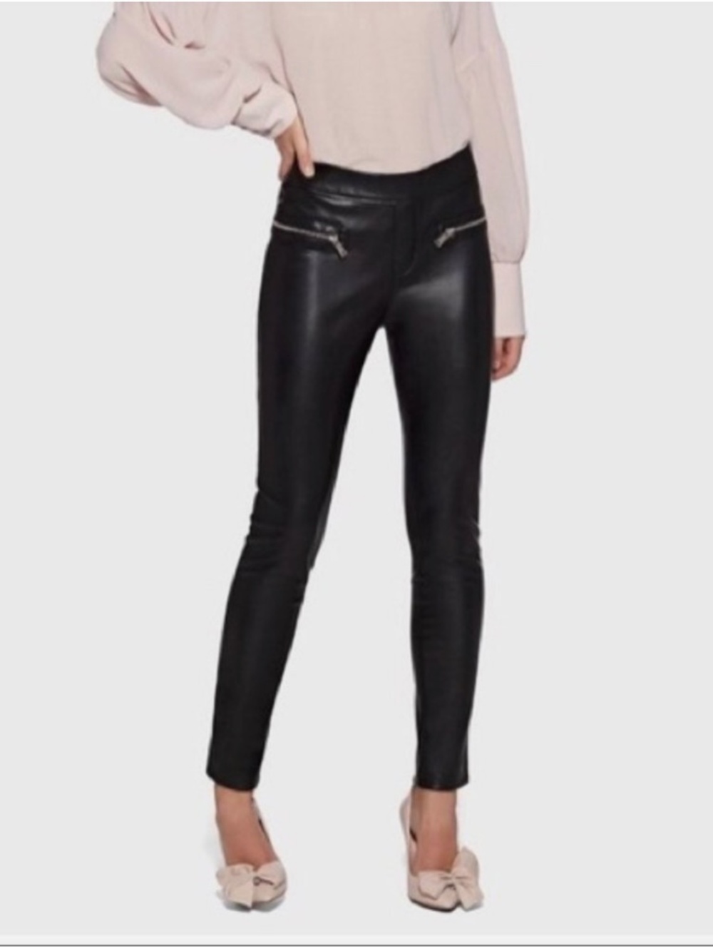 Avec Les Filles Faux Vegan Leather Zipper Skinny Moto Pants Medium